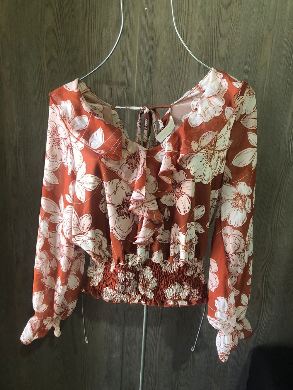 PerSeption Concept Rust and Cream Floral Blouse